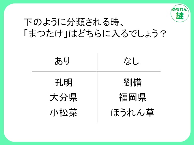 ありなし謎解き　「あり」の言葉にはアレが含まれている！ありなしの分類分けの法則を見抜け！