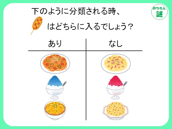 ありなし謎解き　ありに共通するのは何？ありなしの分類分けの法則を見抜け！